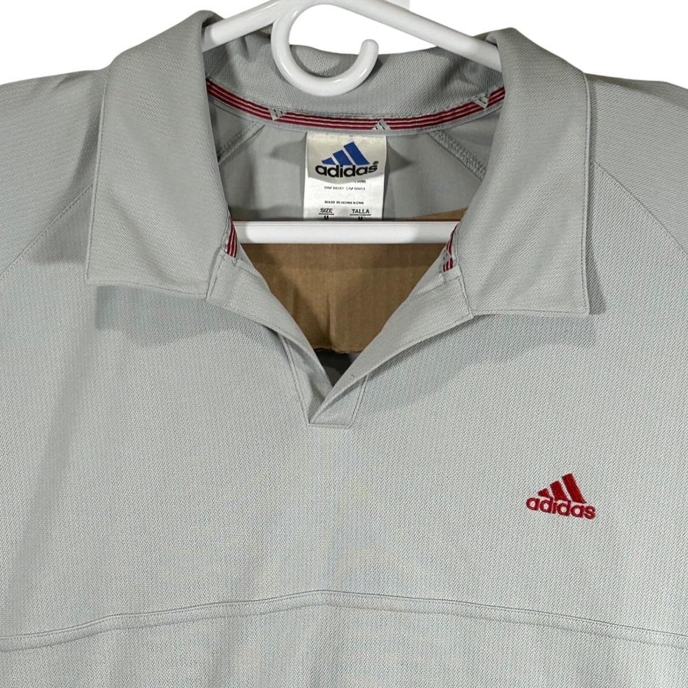 Adidas Climalite Polo Shirt Mens Medium Grey Red Short Sleeve V-Neck